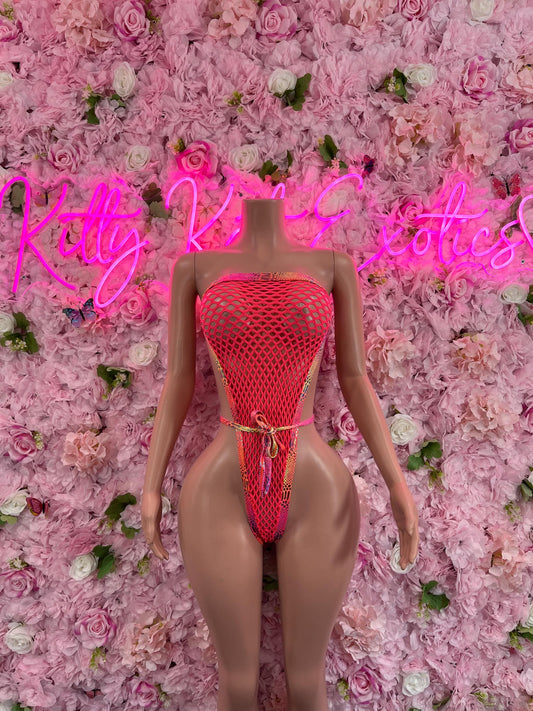 One Piece Fishnet Neon Orange