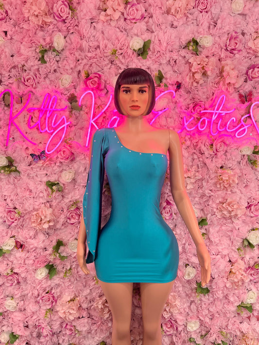 Teal Dress One Sleeve  Perfect for Bridal, Party, or Casual Wear | Timeless Women's Fashion Womens Clothing