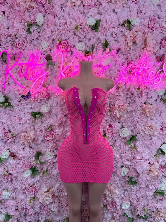 Pink Dress Fishnet  Sexy Clubwear & Dancewear for Raves, Parties, or Festivals | Bold and Eye-Catching Outfit