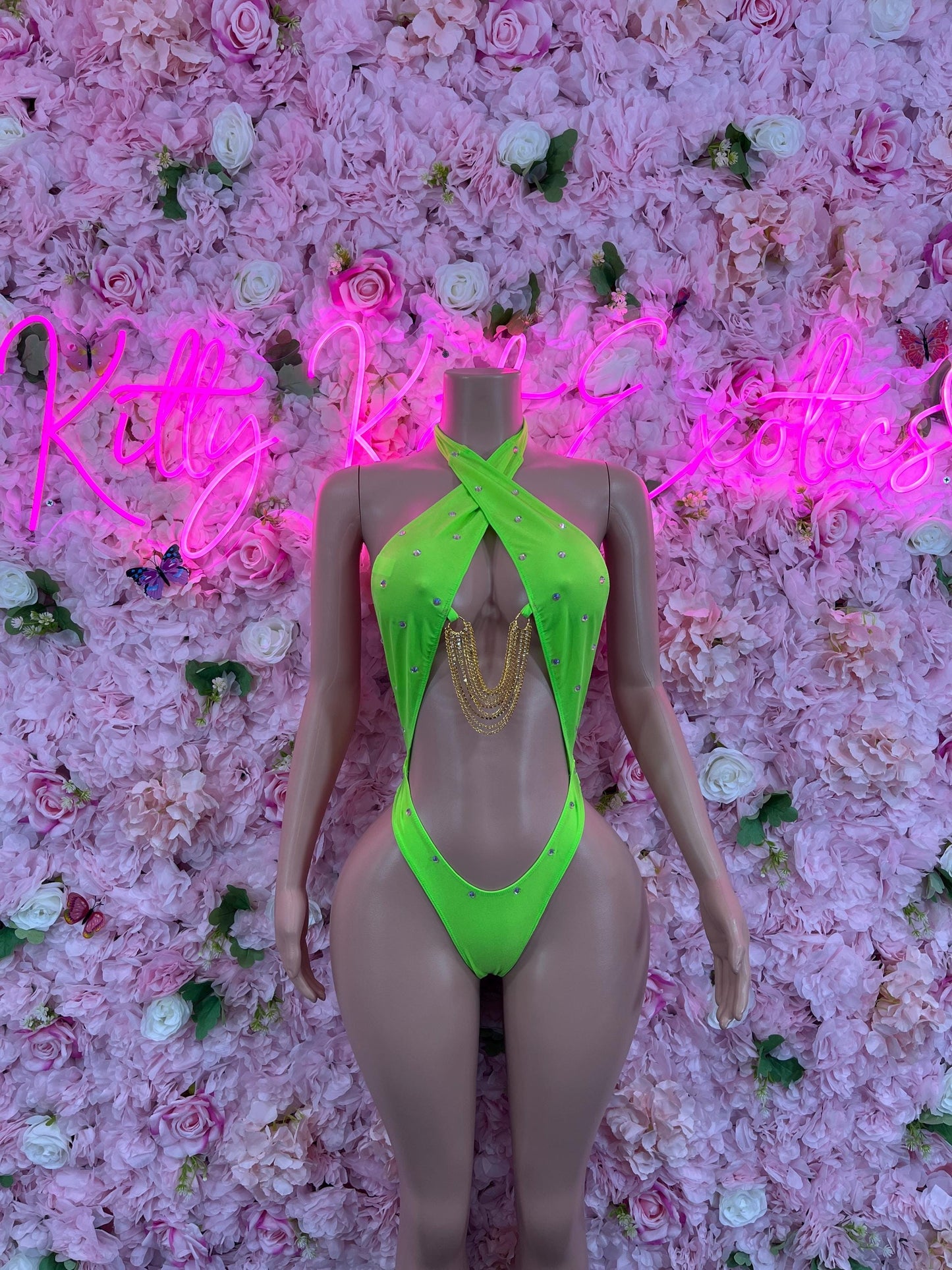 Exotic DancewearOne Piece Green Chainlink