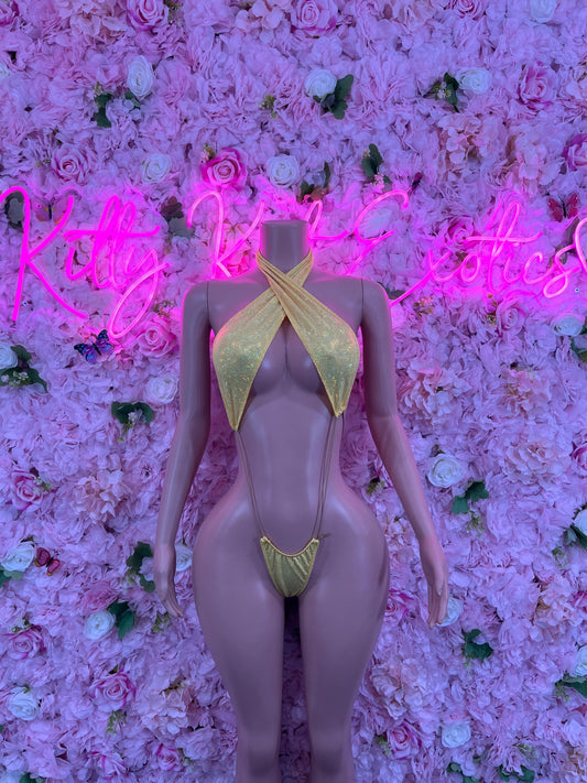 Slingshot Bodysuit Gold  Sexy Outfit for Parties, Clubwear, or Festivals | Trendy and Eye-Catching Fashion Exotic Dancewear
