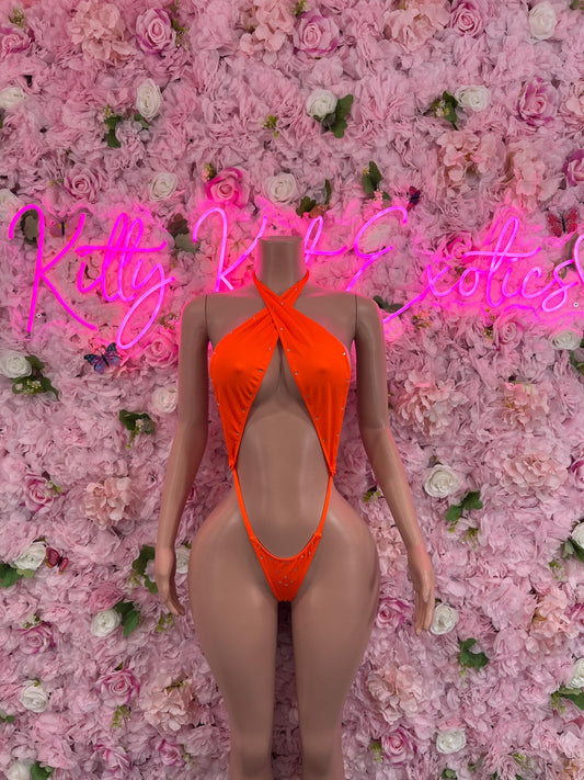 Slingshot Bodysuit Orange  Sexy Outfit for Parties, Clubwear, or Festivals | Trendy and Eye-Catching Fashion Exotic Dancewear