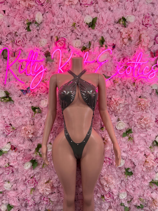 Exotic DancewearOne Piece Bodysuit Black Metallic