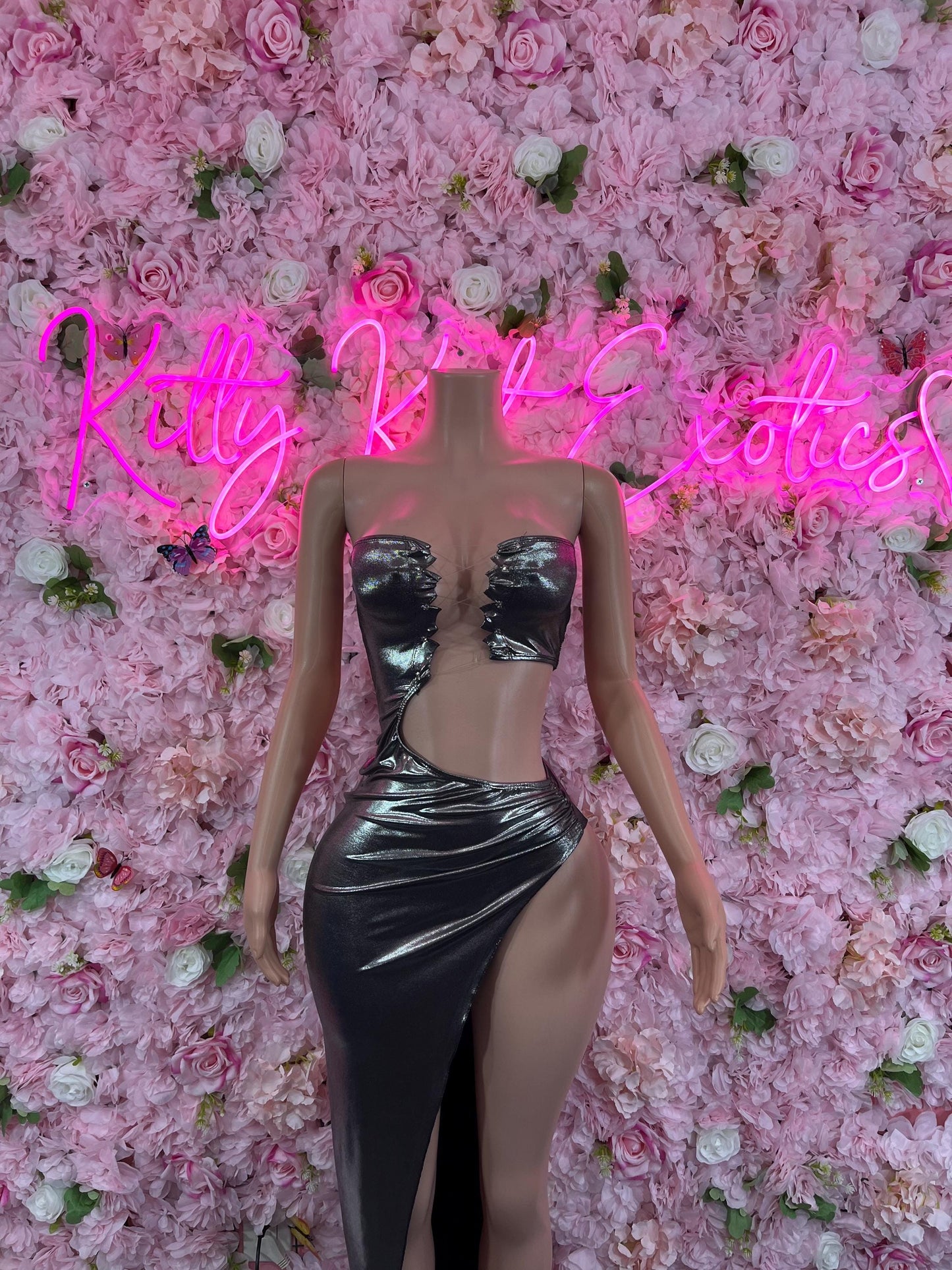 Black Metallic Dress  Sexy Party Outfit, Clubwear, or Night Out Fashion | Shiny and Bold Statement Look Womens Clothing