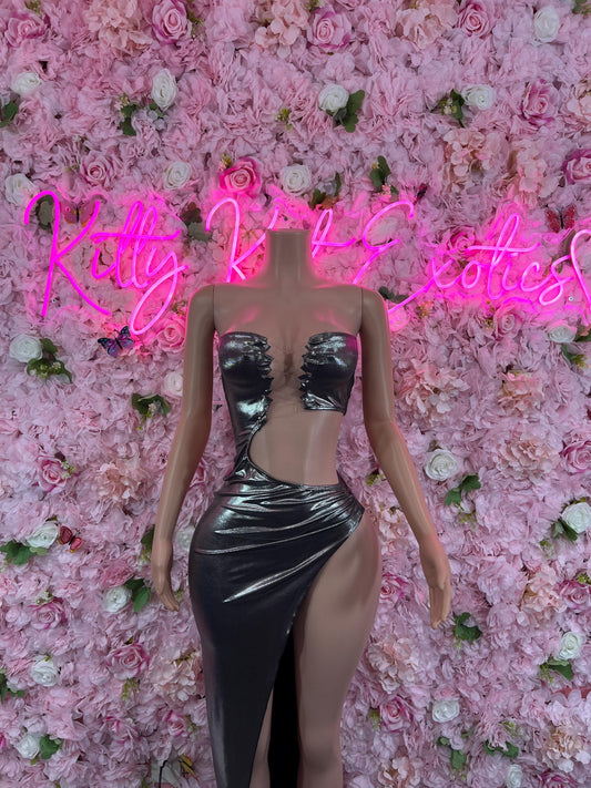Black Metallic Dress  Sexy Party Outfit, Clubwear, or Night Out Fashion | Shiny and Bold Statement Look Womens Clothing