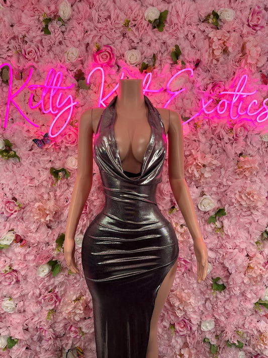 Black Metallic Dress  Sexy Party Outfit, Clubwear, or Night Out Fashion | Shiny and Bold Statement Look Womens Clothing