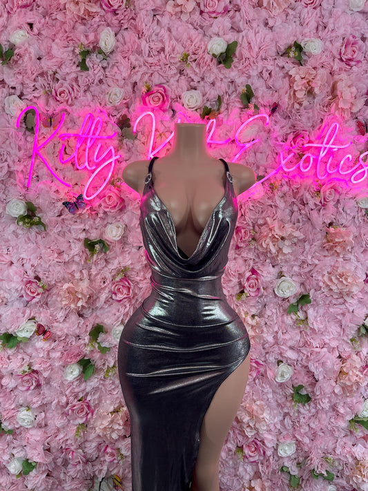 Exotic Dancewear Black Metallic Gown  Glamorous Evening Dress for Parties, Formal Events, or Special Occasions | Sexy and Elegant Fashion