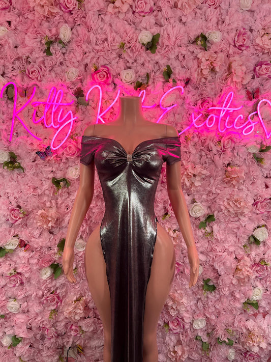 Bridal Black Metallic  Gown Exotic Dancewear   Elegant and Sexy Evening Dress for Performers, Events, or Special Occasions