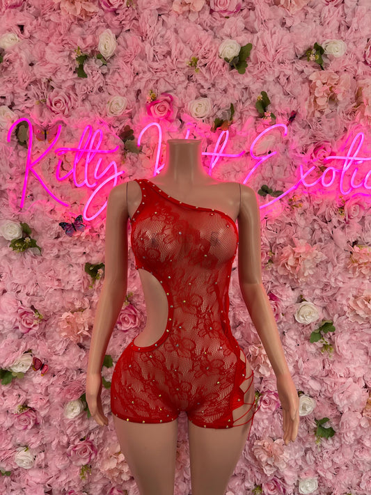 One Piece Fishnet Red Dancewear
