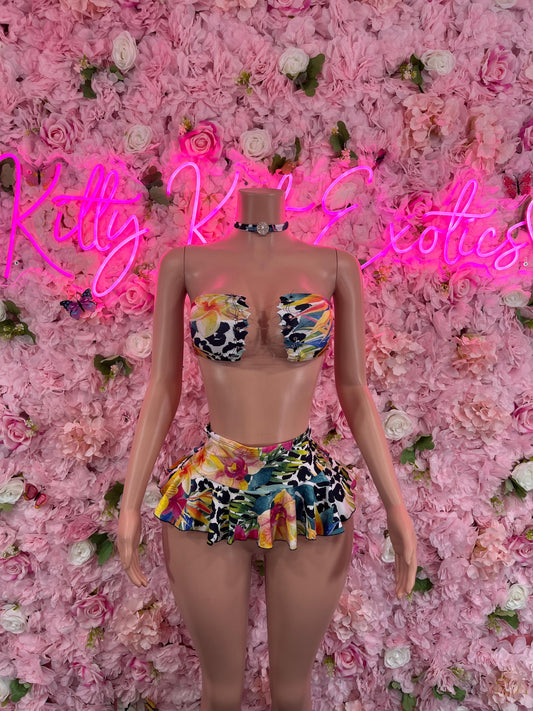 Two Piece Animal Print Festival wear DancewearTwo Piece Animal Print With Chocker