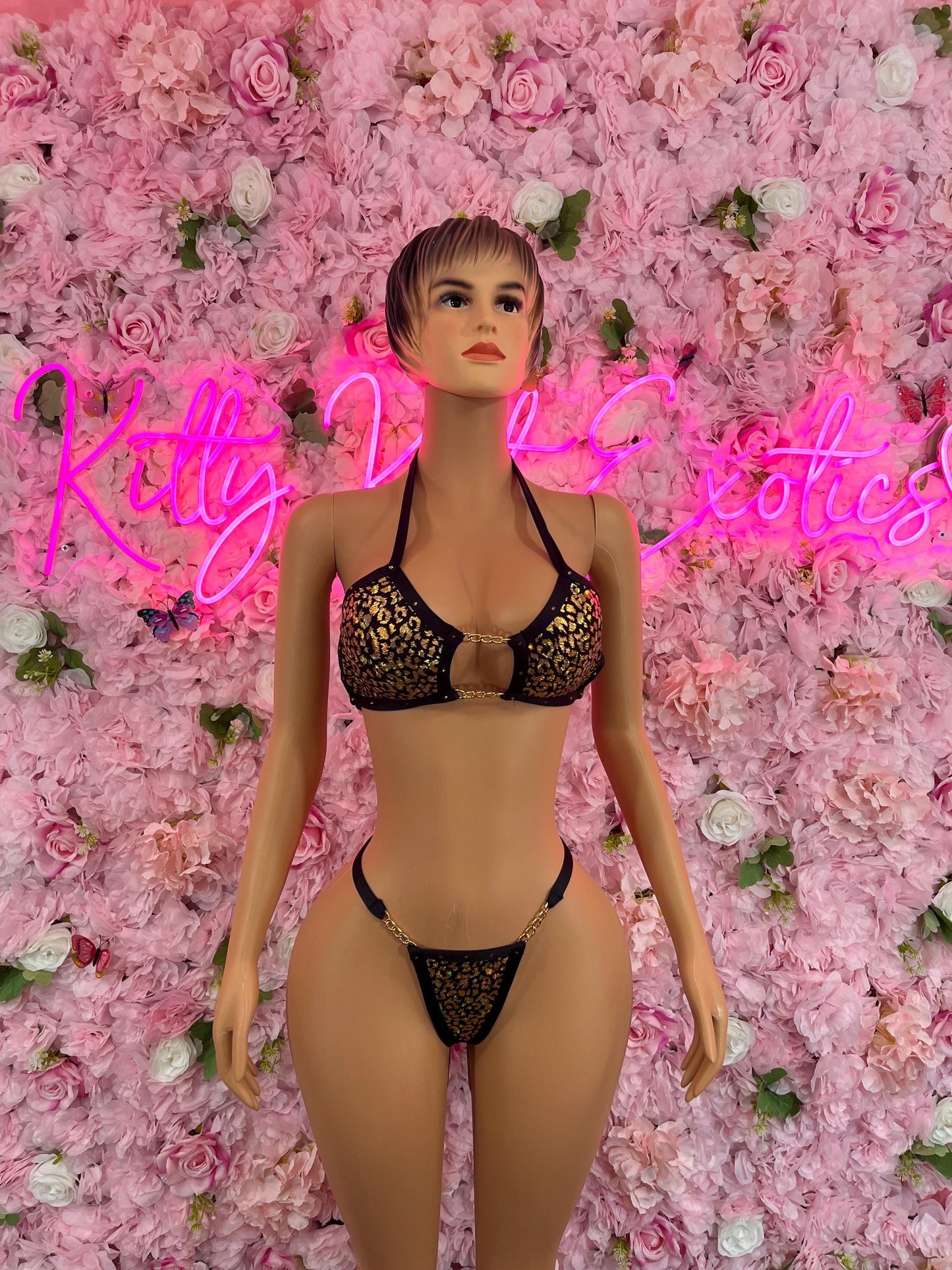 Two Piece Gold/Black Bikini Bottlegirl Set Dancewear