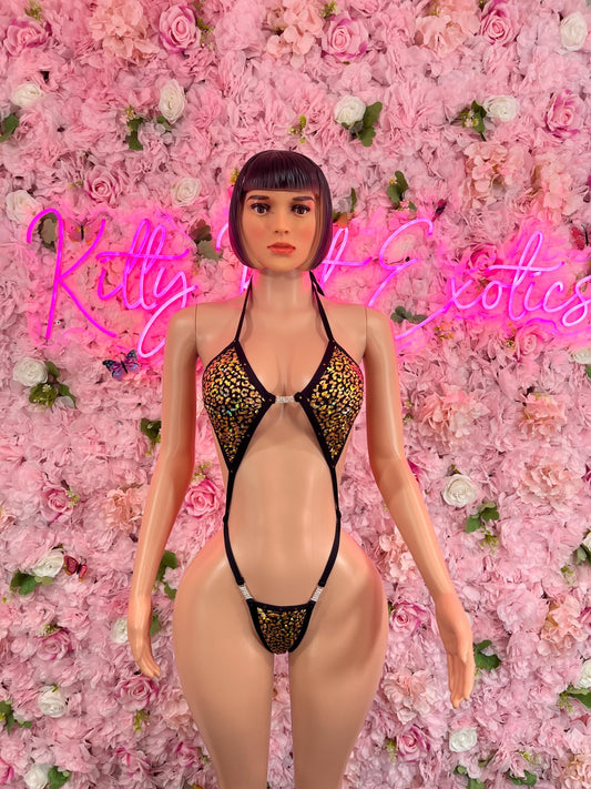 One Piece Gold/Black Bikini Bottlegirl Set Dancewear