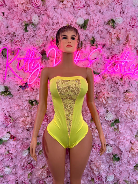 Exotic DancewearOne Piece Yellow Bodysuit