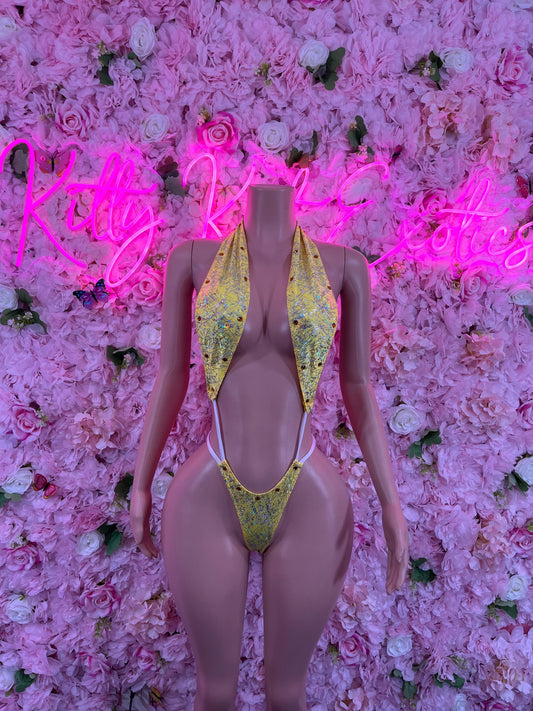 Slingshot Gold Bodysuit  Sexy Animal Print Outfit for Parties, Clubwear, or Festivals | Trendy and Eye-Catching Fashion