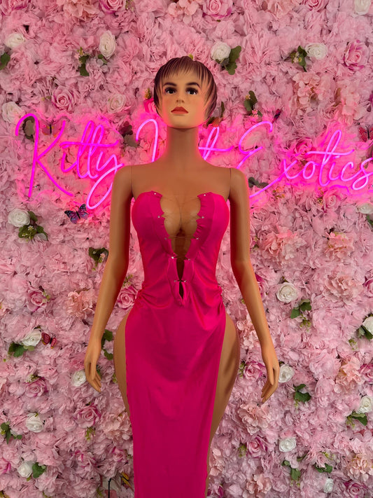 Pink Gown Exotic Dancewear   Elegant and Sexy Evening Dress for Performers, Events, or Special Occasions
