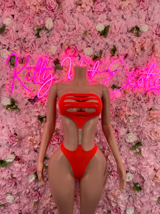 Valentines Day Exotic DancewearOne Piece Red Rhinestone