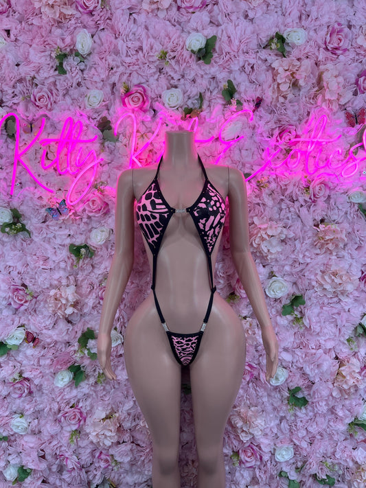 Slingshot Snake Print Bodysuit Pink  Sexy Animal Print Outfit for Parties, Clubwear, or Festivals | Trendy and Eye-Catching Fashion