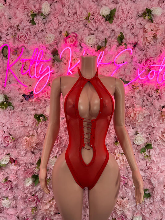 One Piece Bodysuit Red Ravewear Festival wear
