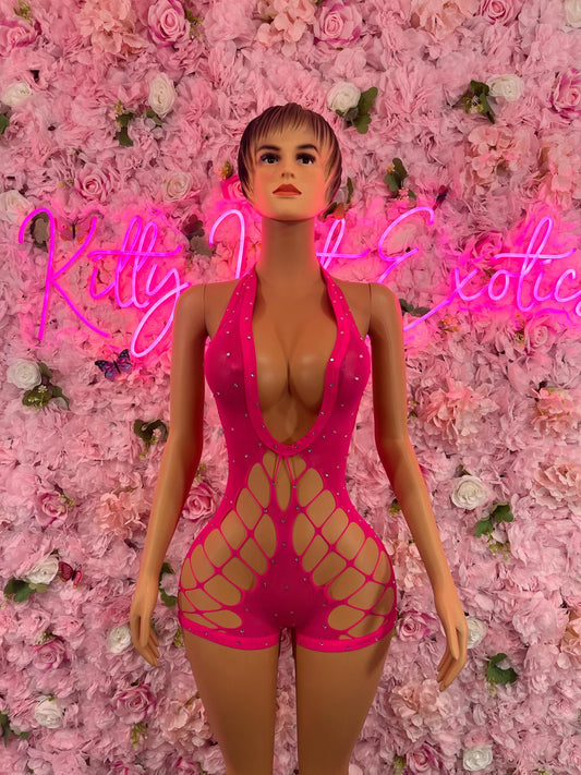 One Piece Fishnet Pink Dancewear Exoticwear