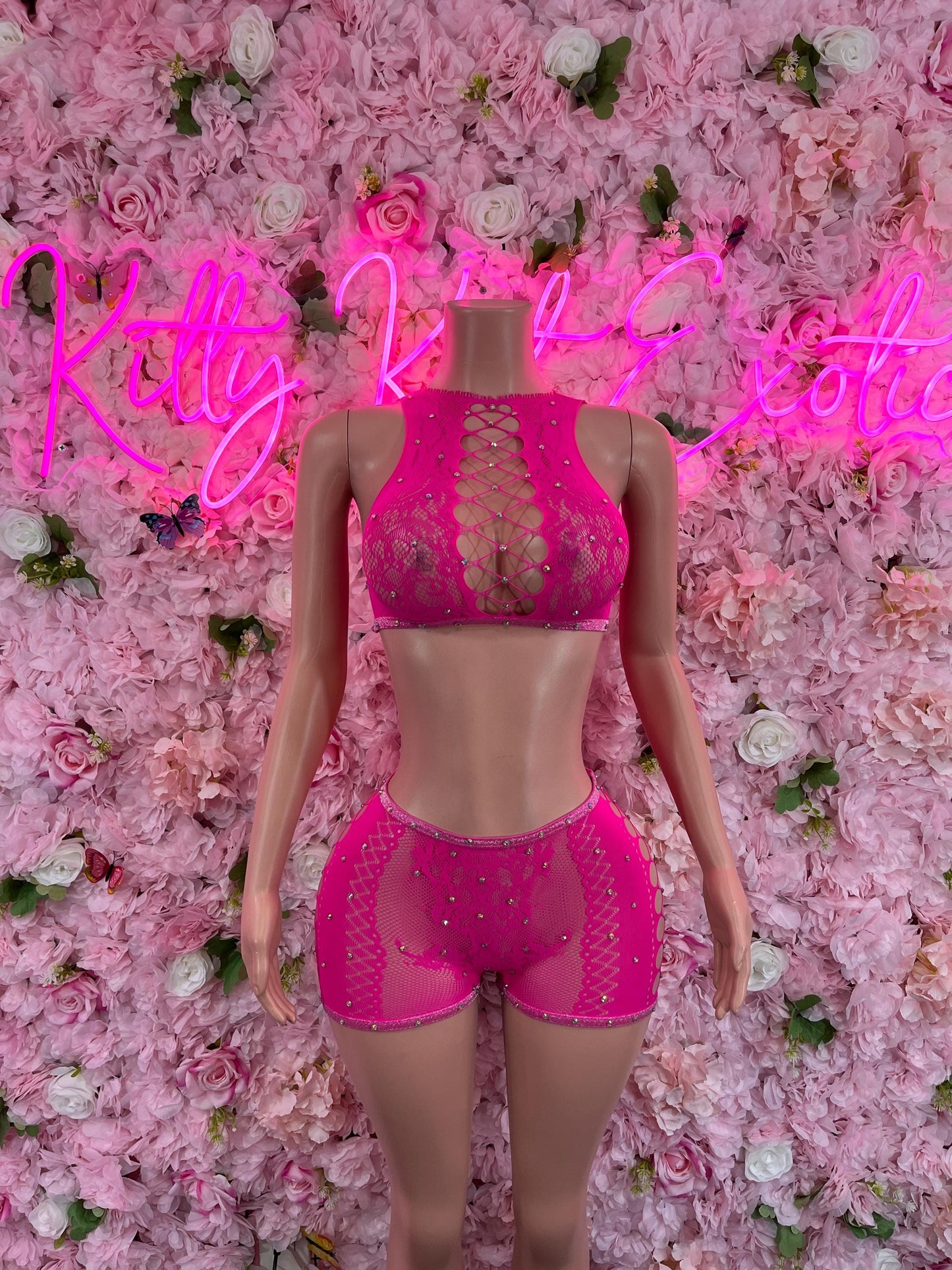 Two Piece Fishnet Hot Pink