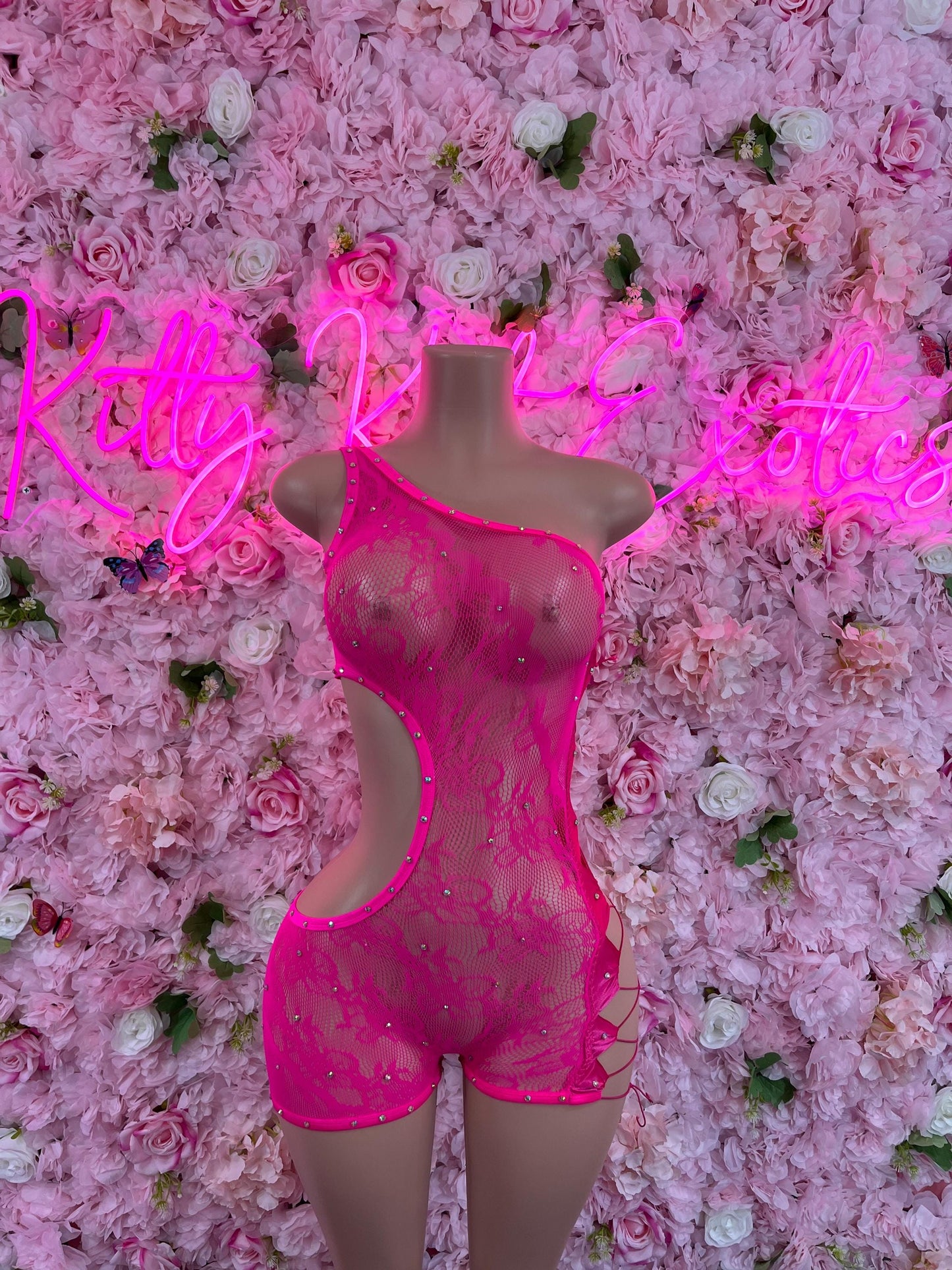 One Piece Fishnet Hot Pink