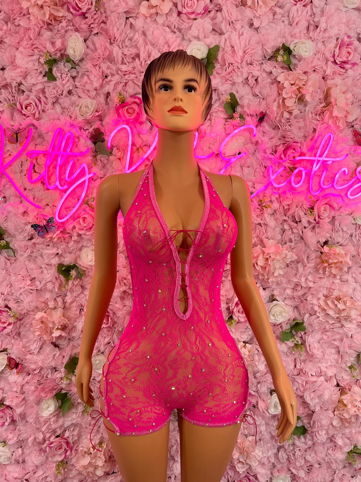 One Piece Fishnet Hot Pink