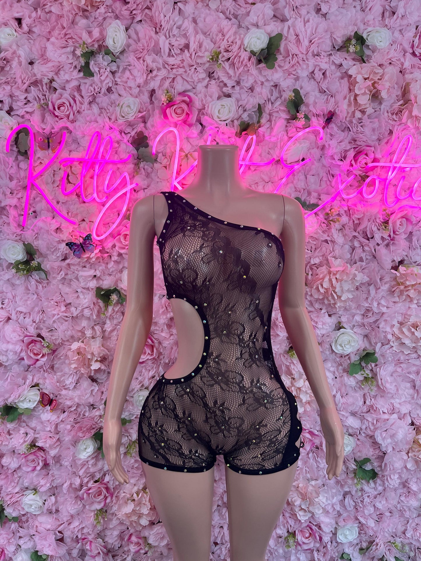 One Piece Fishnet Black Dancewear