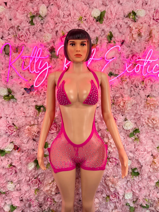 Two Piece Fishnet Hot Pink Dancewear