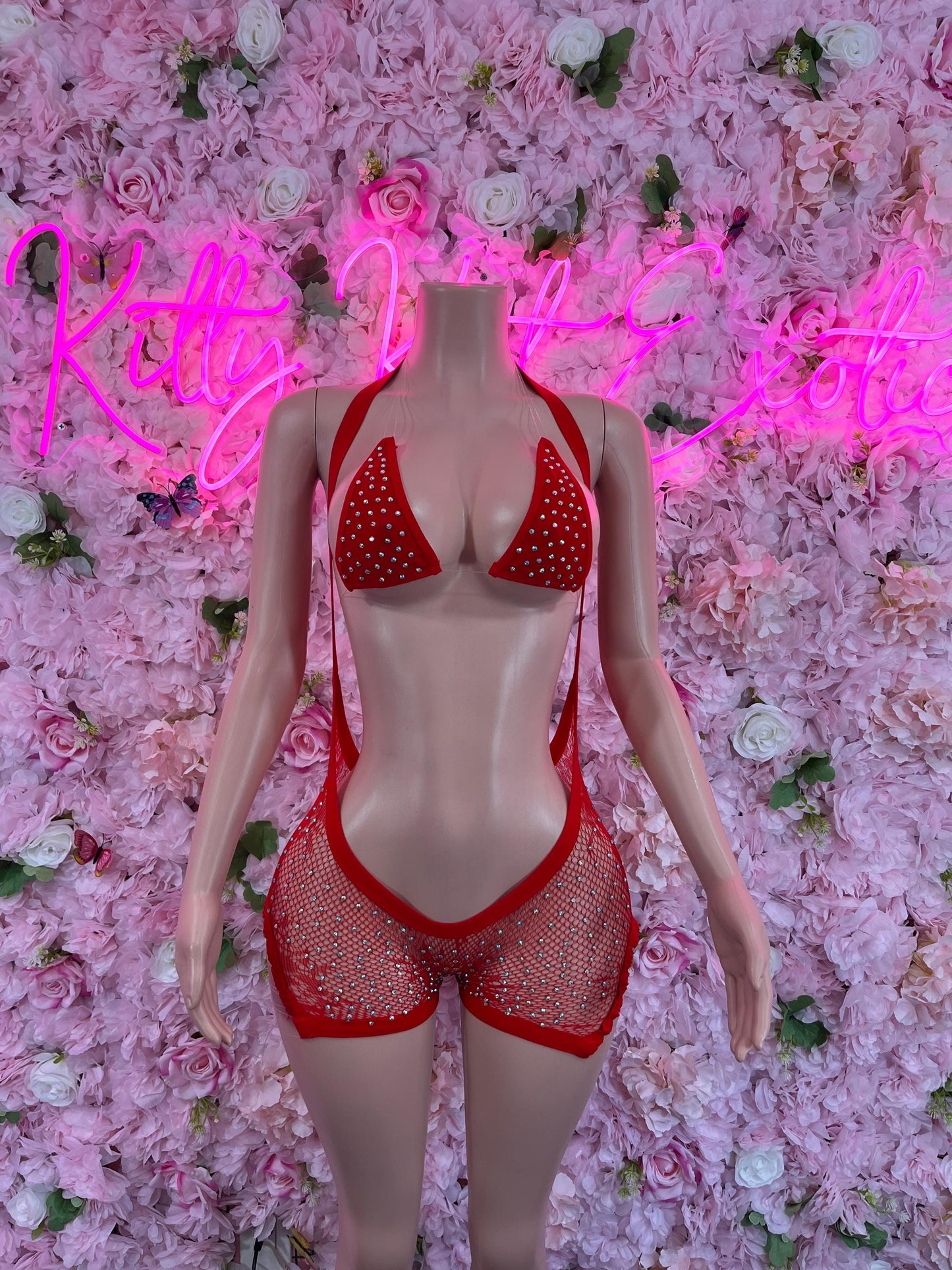 Valentines Day Two Piece Fishnet Red Dancewear