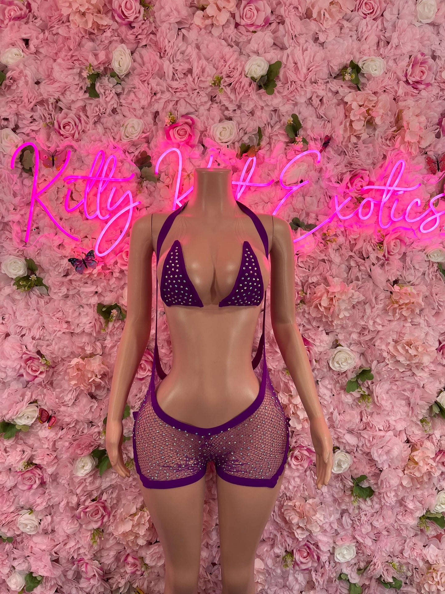 Two Piece Fishnet Purple Dancewear