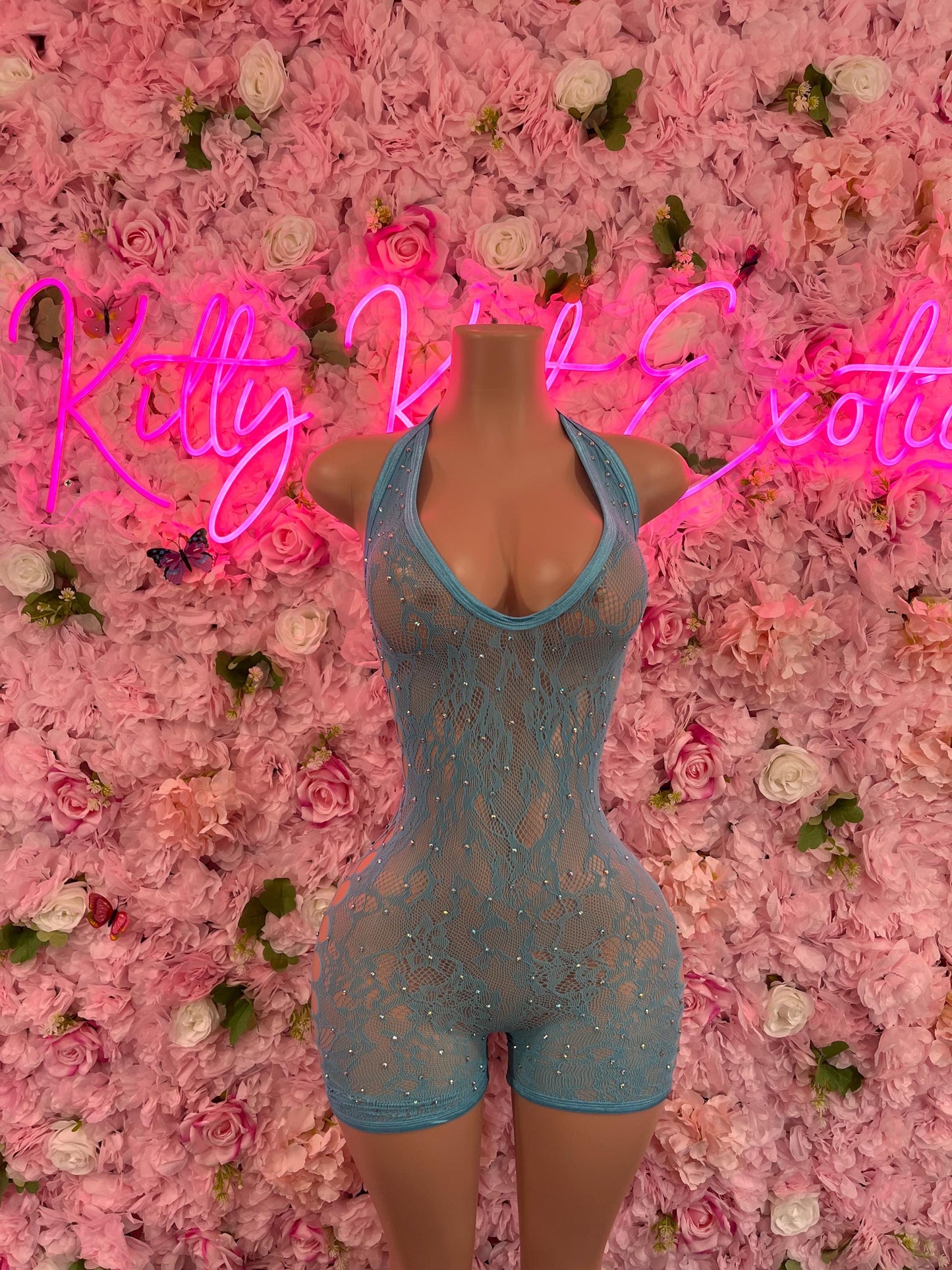 One Piece Fishnet Baby Blue Dancewear