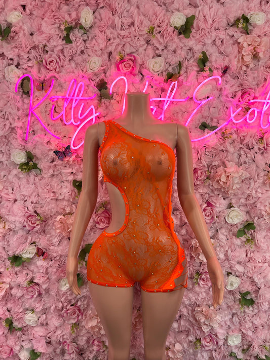 One Piece Fishnet Orange Dancewear