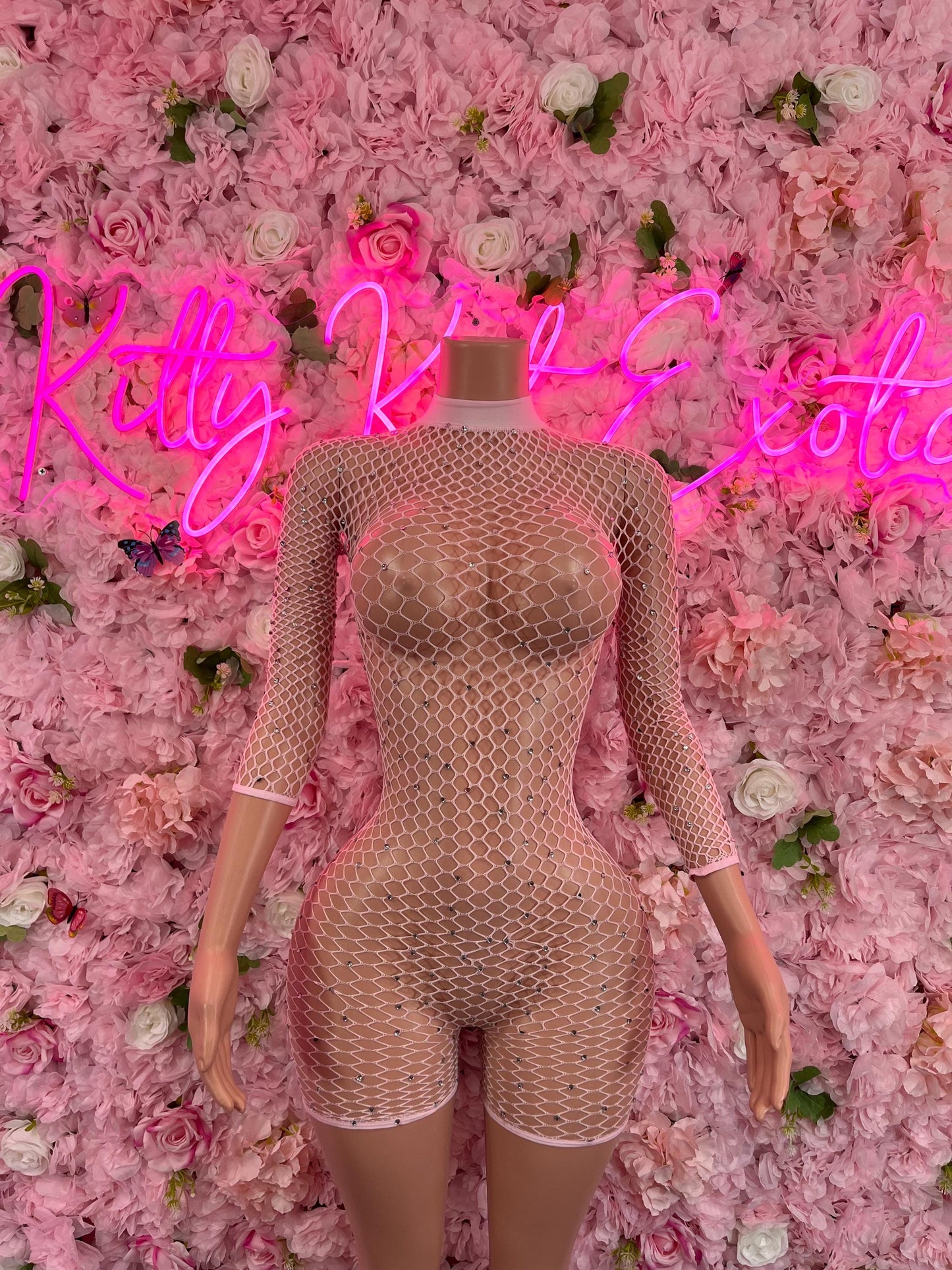 One Piece Fishnet Pink Bodysuit Dancewear ST