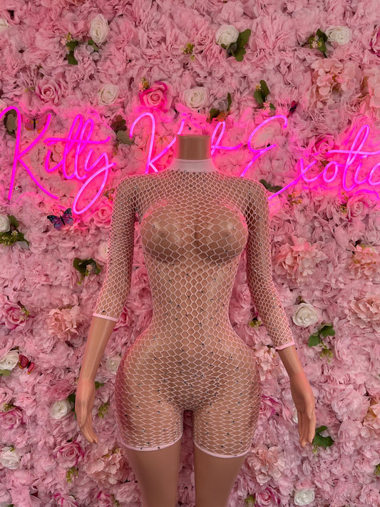One Piece Fishnet Pink Bodysuit Dancewear ST