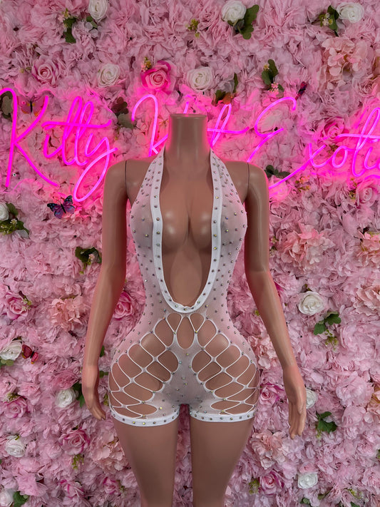 Rave OutfitExotic Dancewear One Piece Fishnet White Bodysuit Dancewear ST