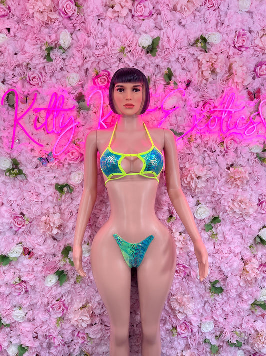 Two Piece Green Neon Python Dancewear