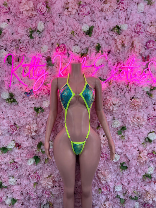 Slingshot Snake Print Bodysuit Neon  Sexy Animal Print Outfit for Parties, Clubwear, or Festivals | Trendy and Eye-Catching Fashion