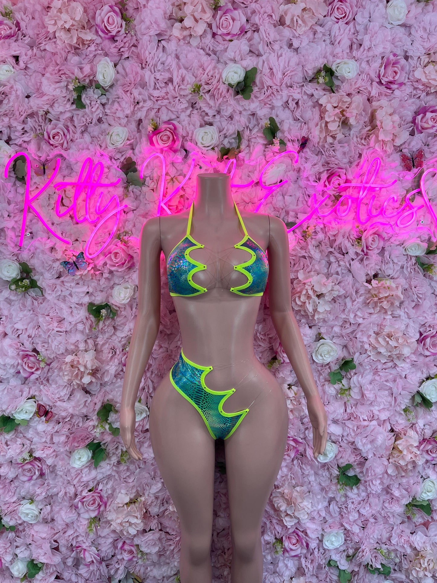 Two Piece Snake Print Bodysuit Neon  Sexy Animal Print Outfit for Parties, Clubwear, or Festivals | Trendy and Eye-Catching Fashion