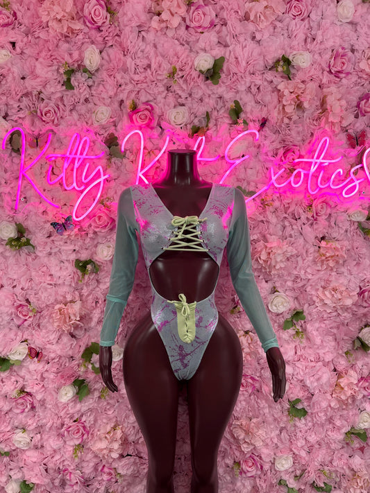 One Piece Bottlegirl Silver/Purple Mettalic Bodysuit Dancewear