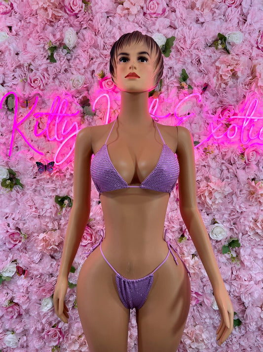 Two Piece Bikini Purple Rhinestone Dancewear Festival wear