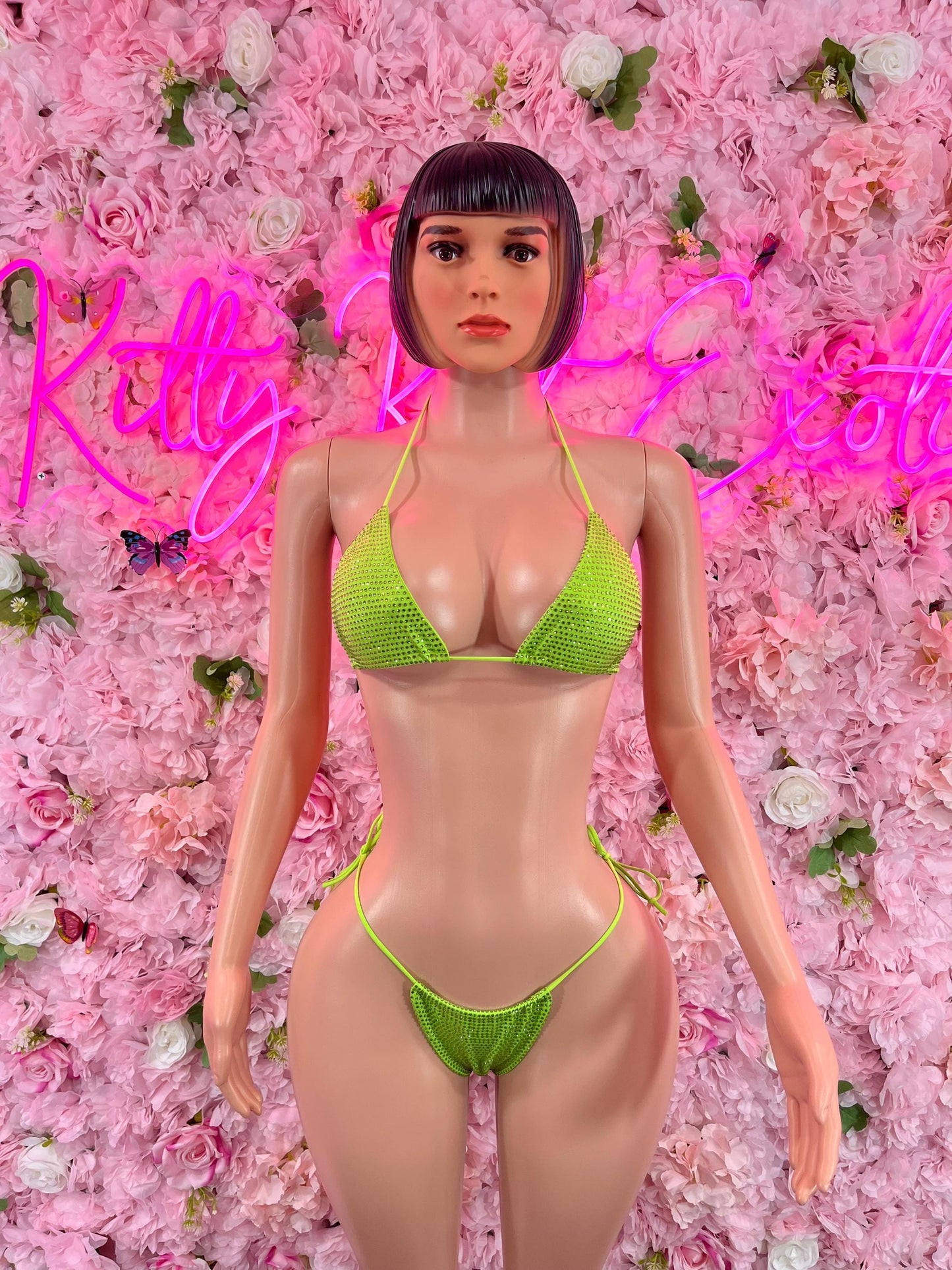 Two Piece Bikini Green Rhinestone Dancewear Festival wear