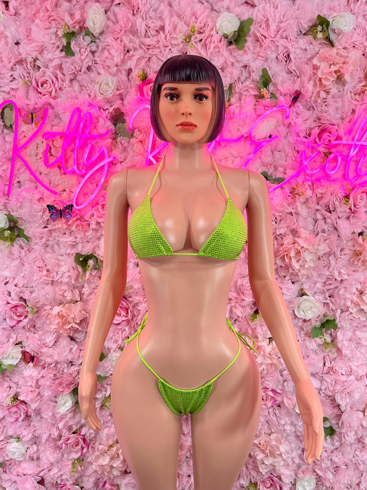 Two Piece Bikini Green Rhinestone Dancewear Festival wear