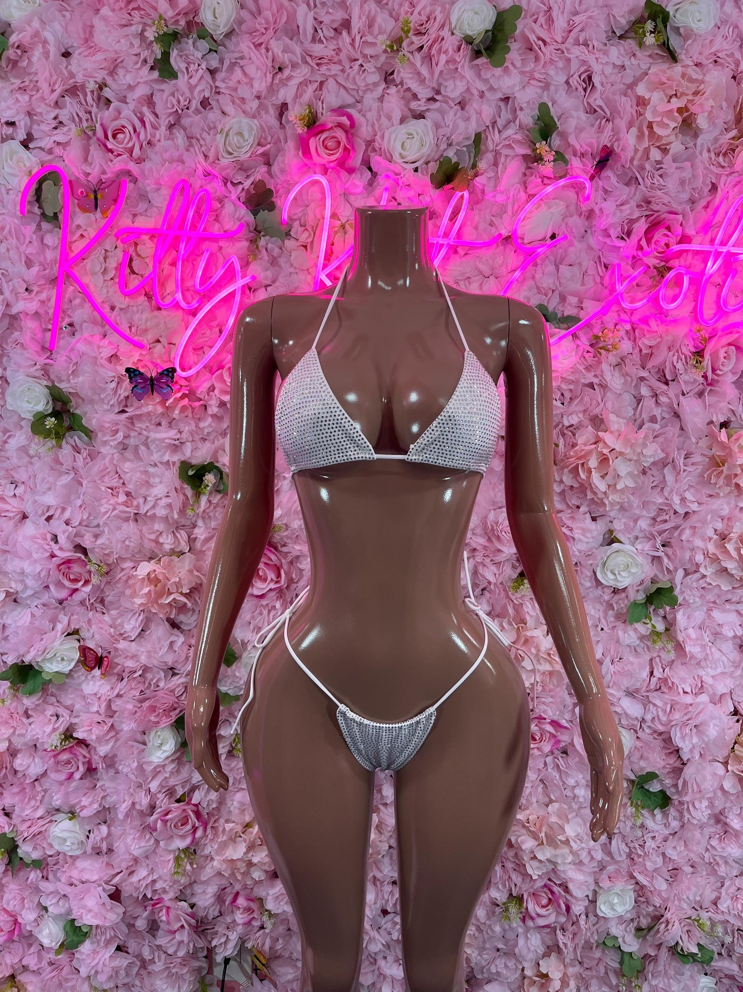 Two Piece Bikini White Rhinestone Dancewear Festival wear