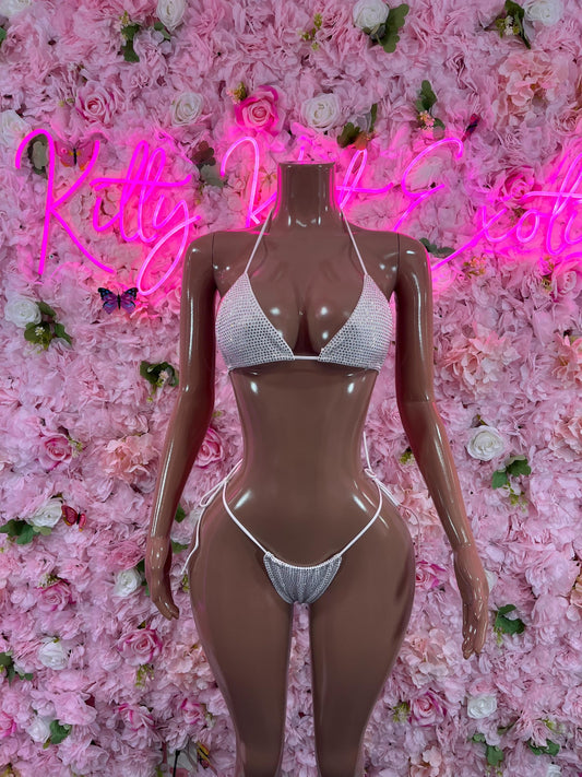 Two Piece Bikini White Rhinestone Dancewear Festival wear