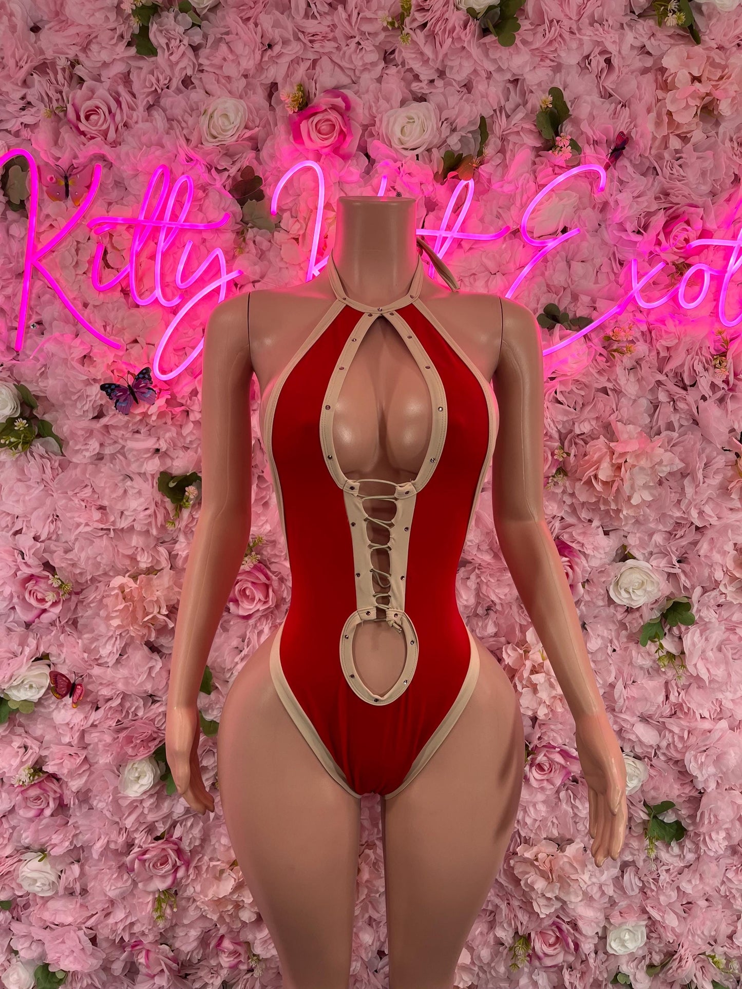 One Piece Bodysuit Red/Nude Ravewear Festival wear