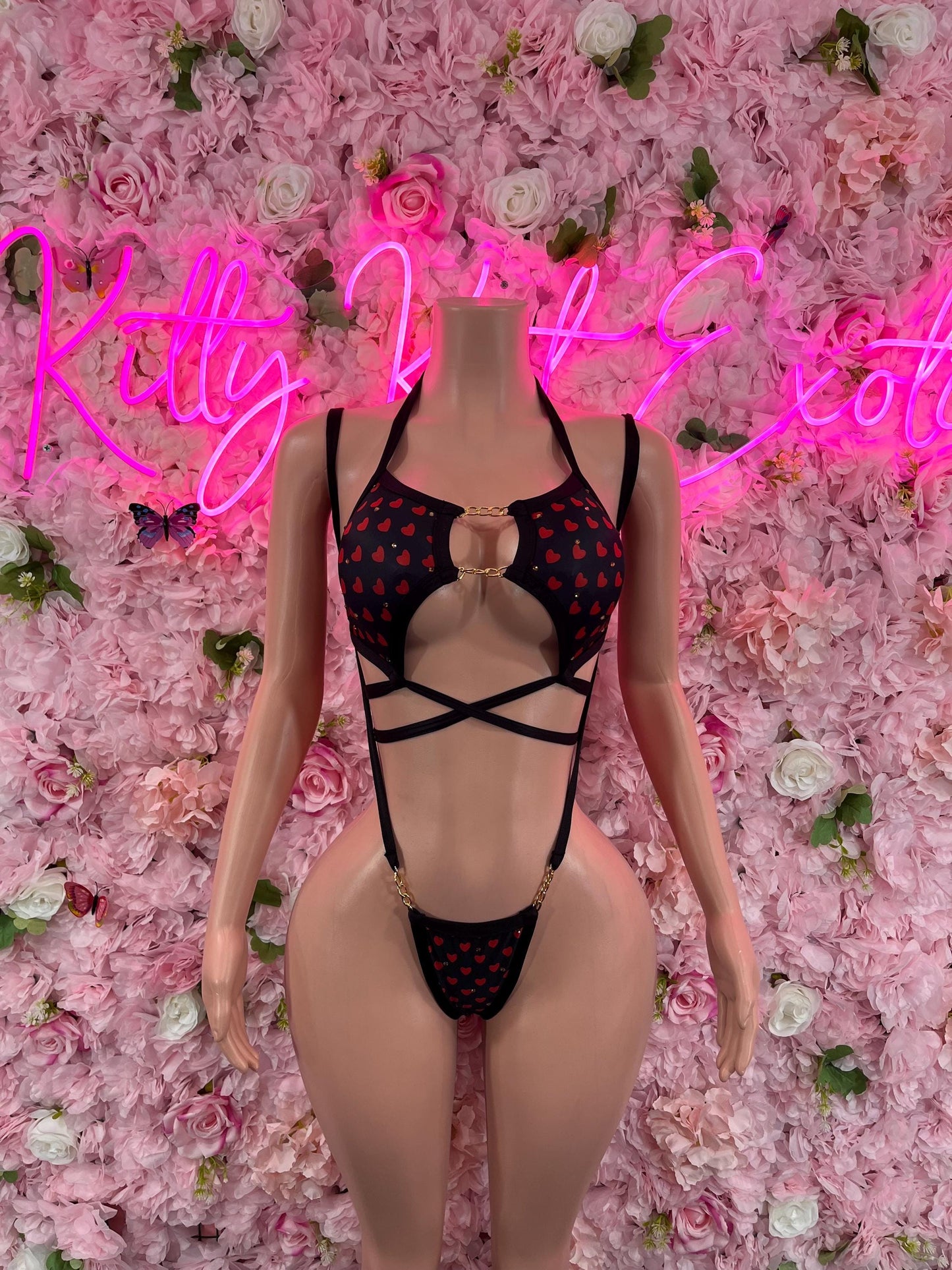 Slingshot One Piece Black Hearts Dancewear Exotic wear Ravewear