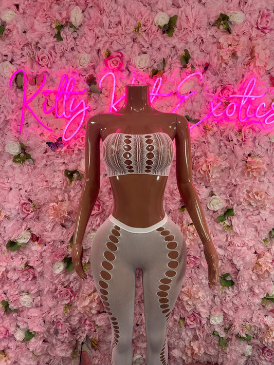 Two Piece Fishnet White Dancewear Exoticwear