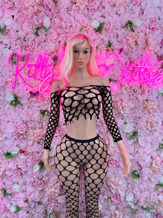 Two Piece Fishnet Black Dancewear Exotic Wear