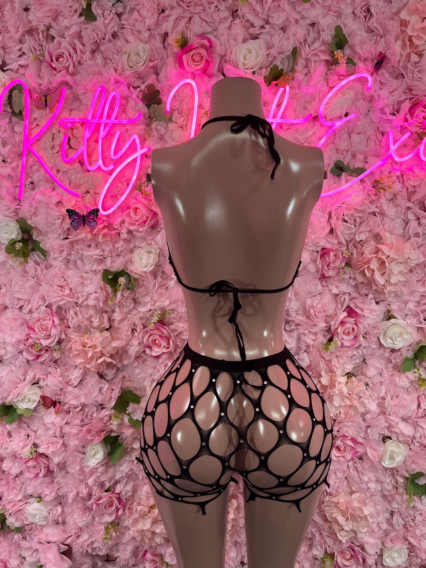 Two Piece Fishnet Black Dancewear Exotic Wear Festival Wear