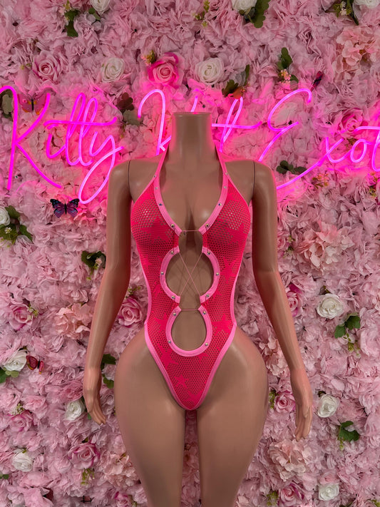 Exotic DancewearOne Piece Bodysuit Fishnet Pink Dancewear Exotic Wear Festival Wear